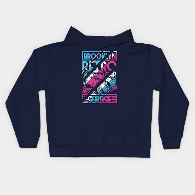 Brooklyn Retro Car Garage #1 Kids Hoodie by teebarclub